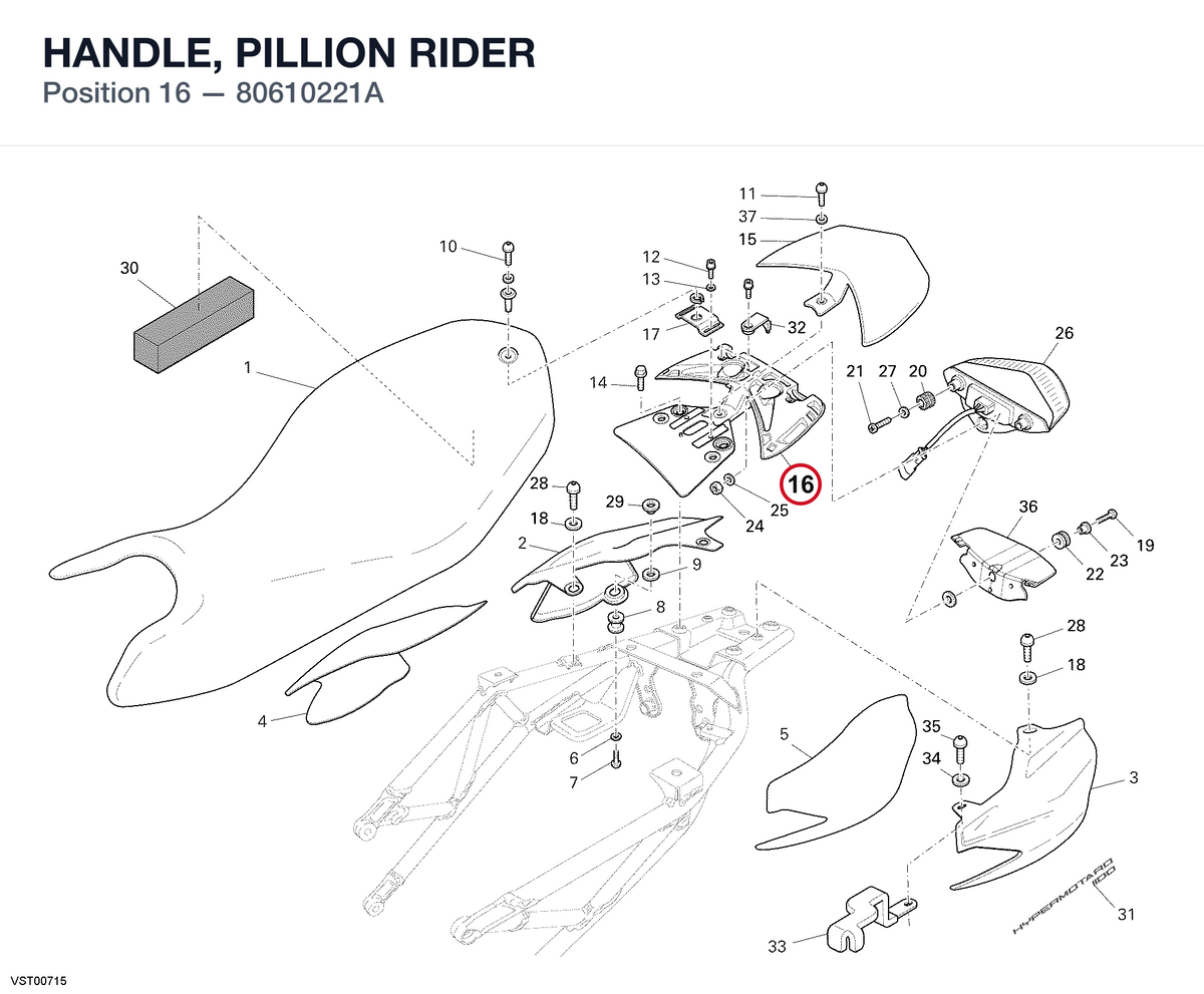 HANDLE, PILLION RIDER 80610221A diagram position