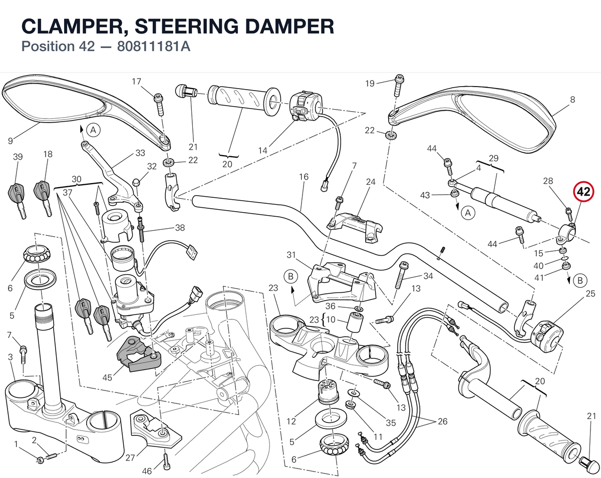 CLAMPER, STEERING DAMPER 80811181A diagram position