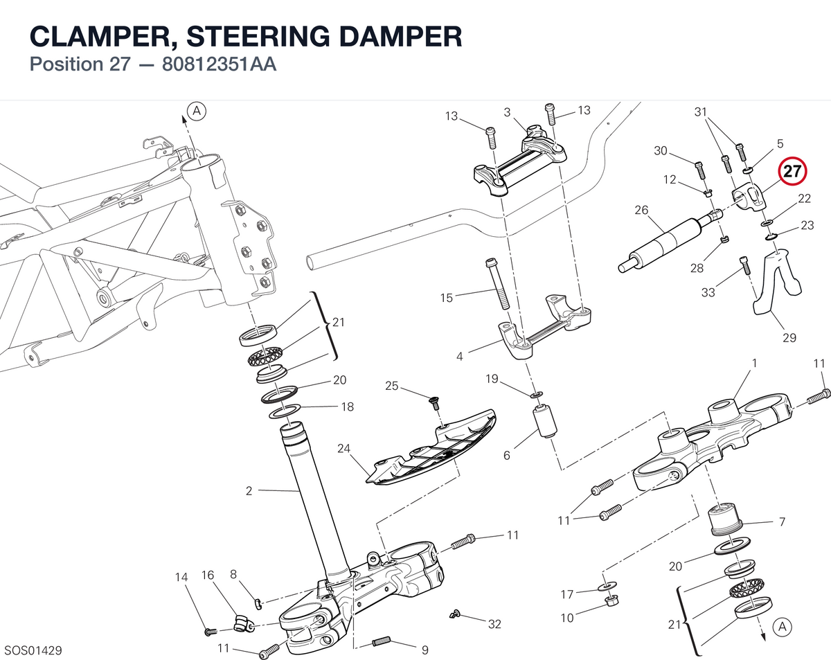 CLAMPER, STEERING DAMPER 80812351AA diagram position