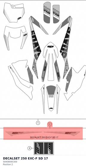 Diagram preview: DECALSET 250 EXC-F SD 17 (50408095300)