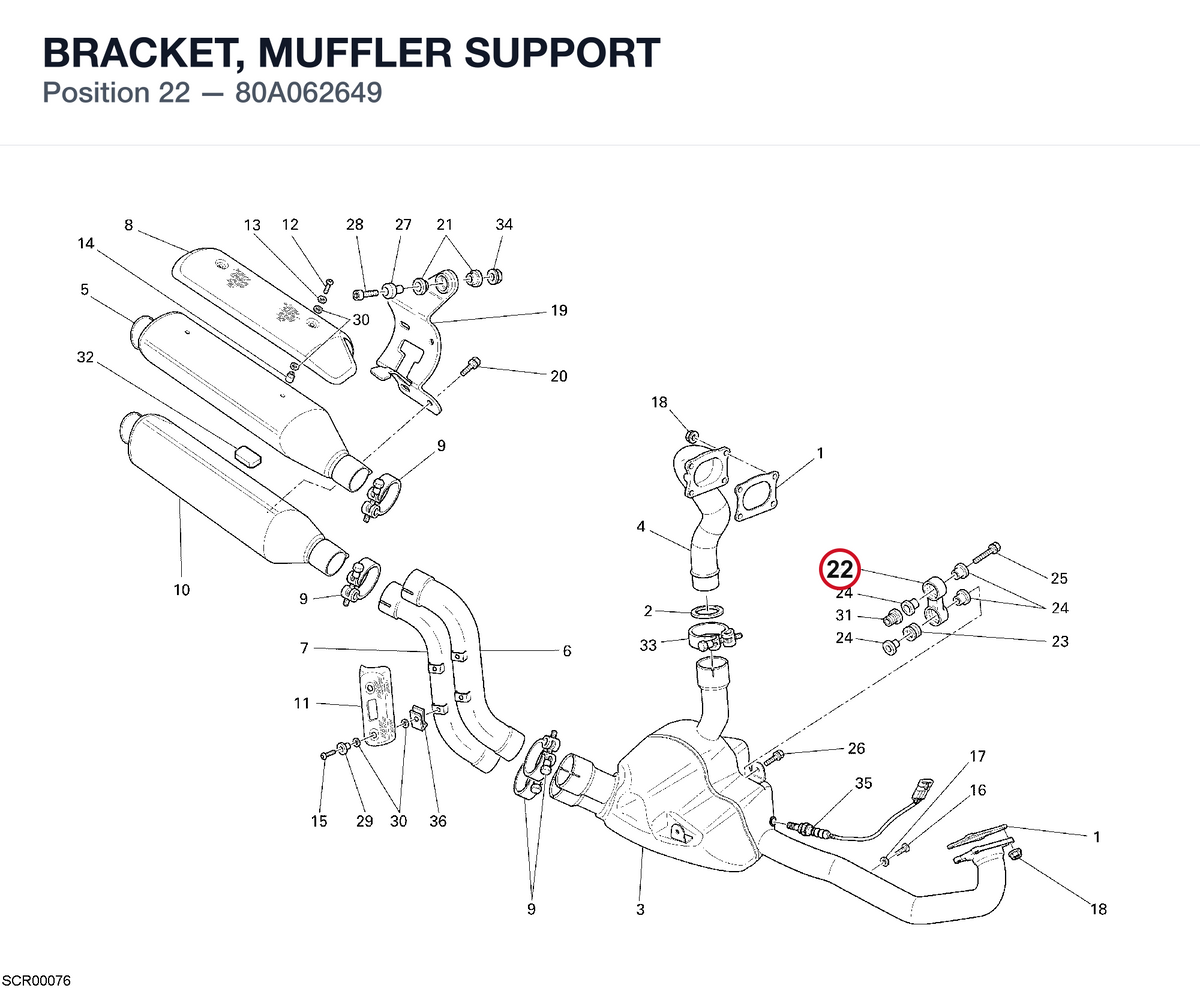 BRACKET, MUFFLER SUPPORT 80A062649 diagram position