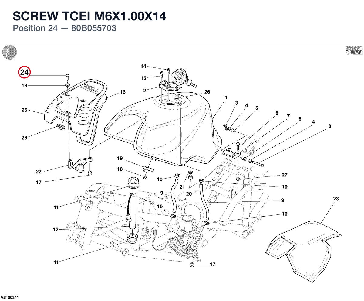 SCREW TCEI M6X1.00X14 80B055703 diagram position