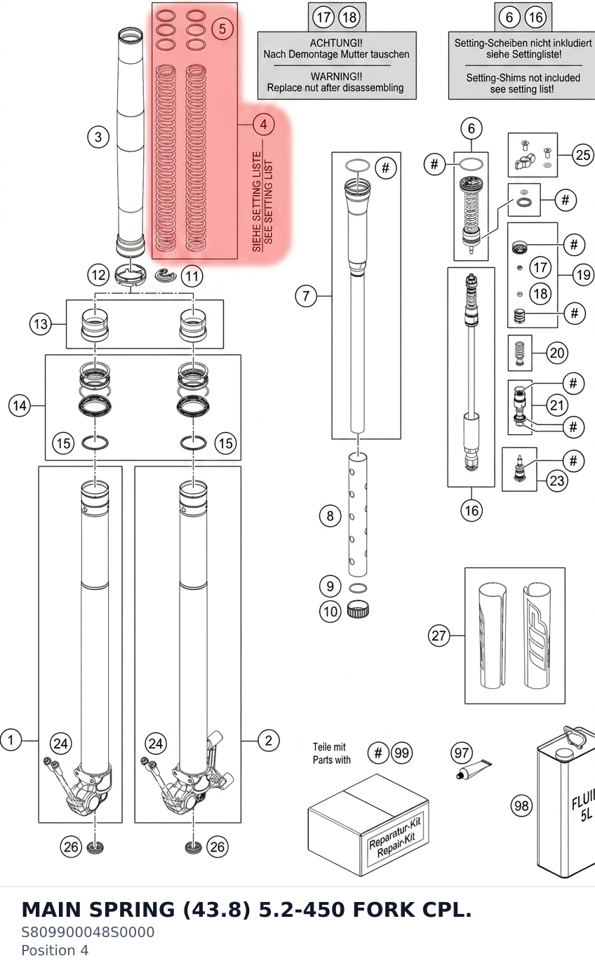 Diagram preview: MAIN SPRING (43.8) 5.2-450 FORK CPL. (S809900048S0000)