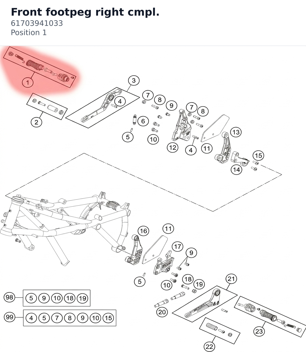 Diagram preview: Front footpeg right cmpl. (61703941033)