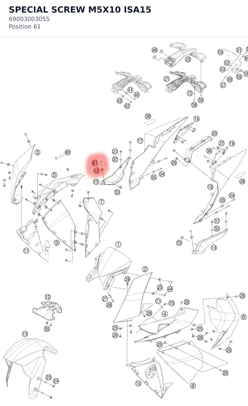 Diagram preview: SPECIAL SCREW  M5X10 ISA15 (69003003055)