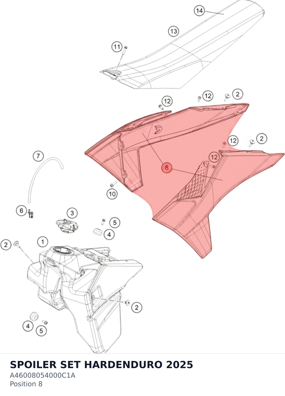 Diagram preview: SPOILER SET HARDENDURO 2025 (A46008054000C1A)