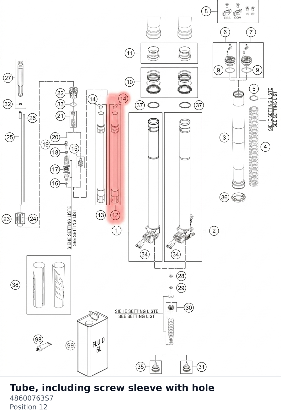 Diagram preview: Tube, including screw sleeve with hole (48600763S7)
