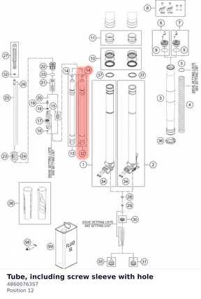 Diagram preview: Tube, including screw sleeve with hole (48600763S7)