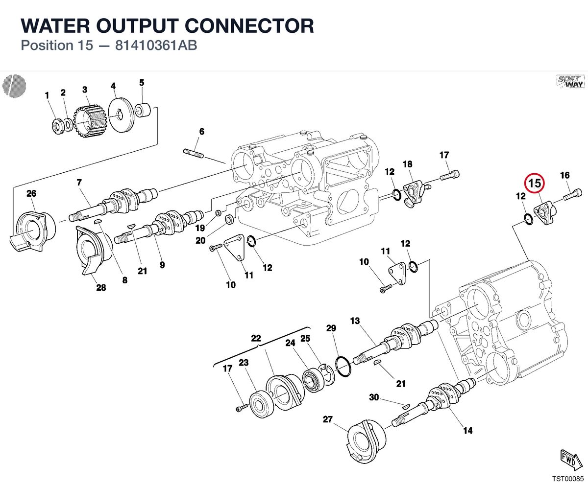 WATER OUTPUT CONNECTOR 81410361AB diagram position
