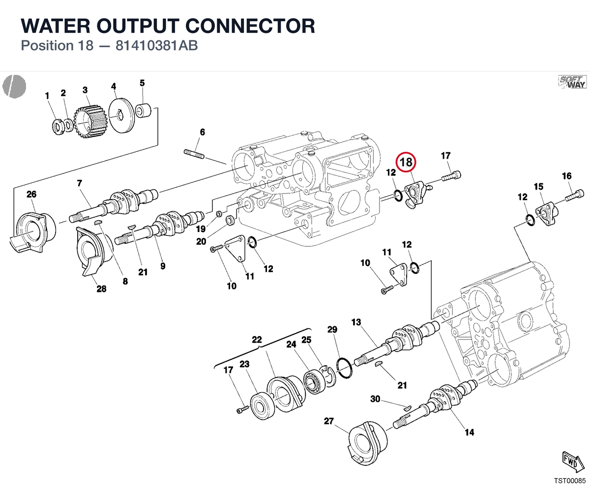 WATER OUTPUT CONNECTOR 81410381AB diagram position