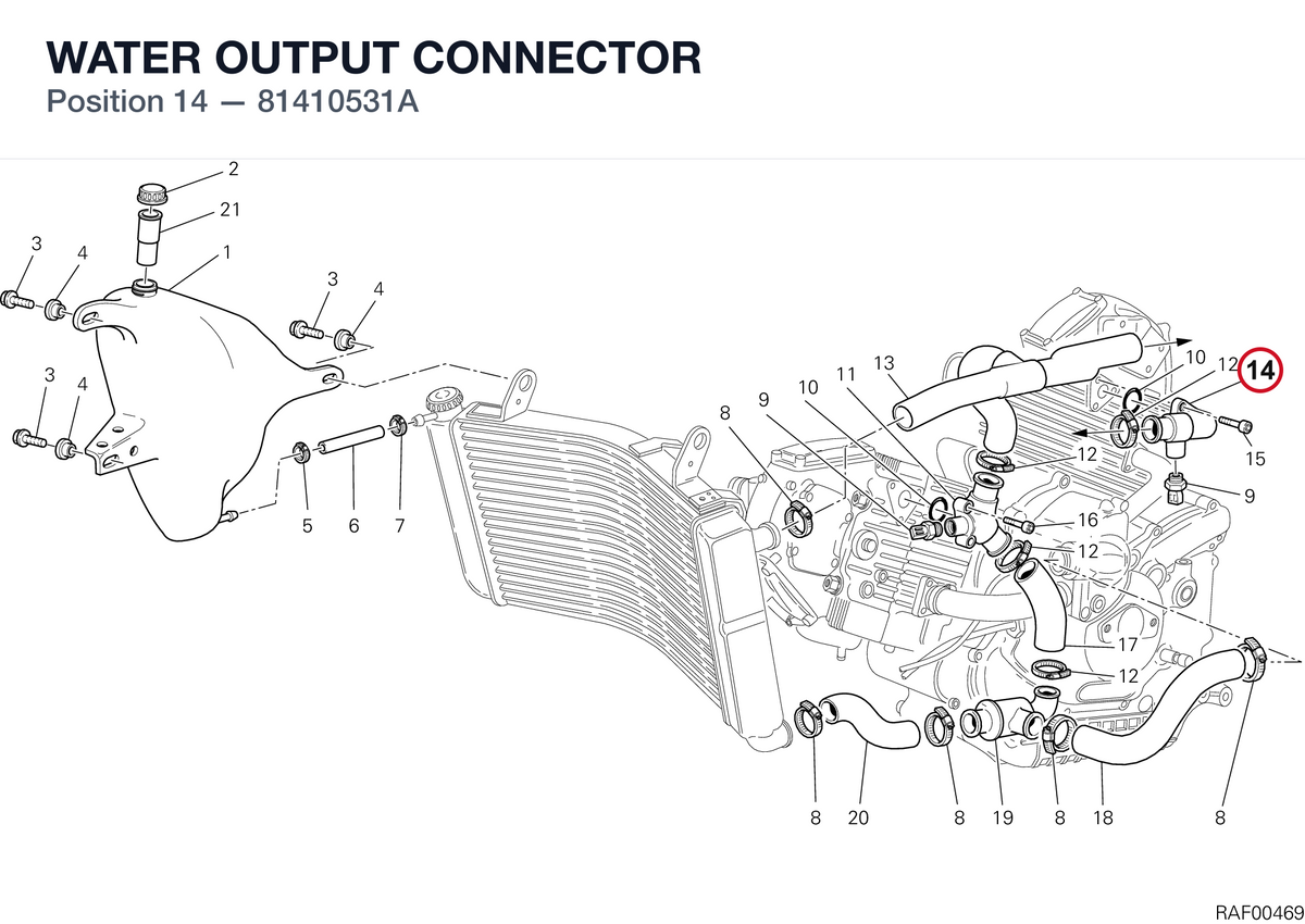 WATER OUTPUT CONNECTOR 81410531A diagram position