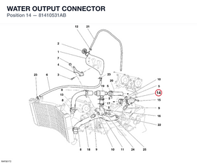 WATER OUTPUT CONNECTOR 81410531AB diagram position