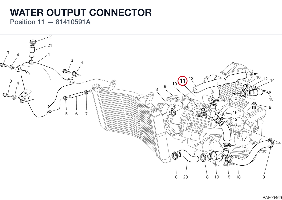 WATER OUTPUT CONNECTOR 81410591A diagram position