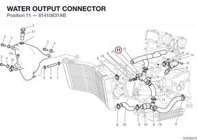WATER OUTPUT CONNECTOR 81410631AB diagram position