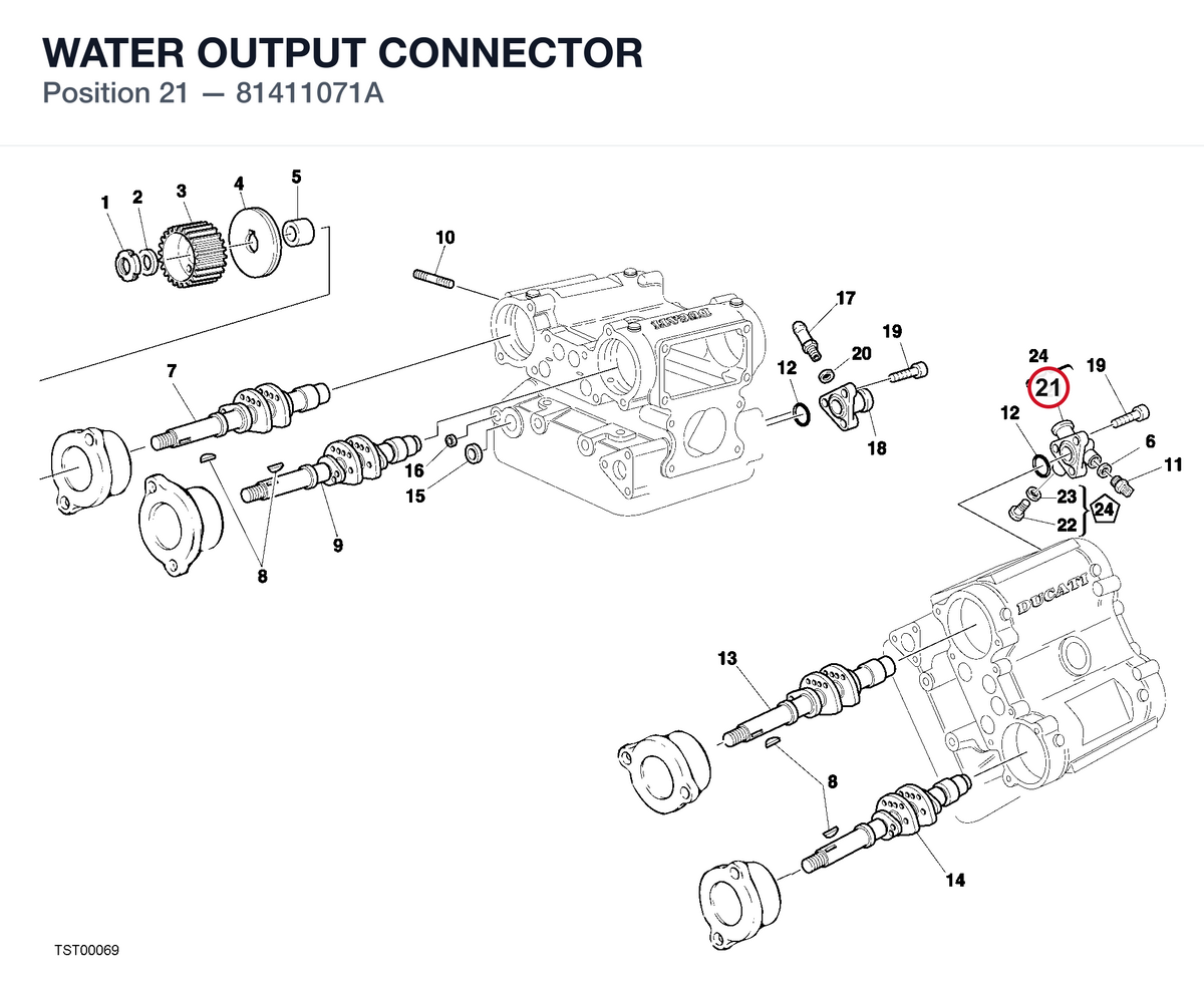 WATER OUTPUT CONNECTOR 81411071A diagram position