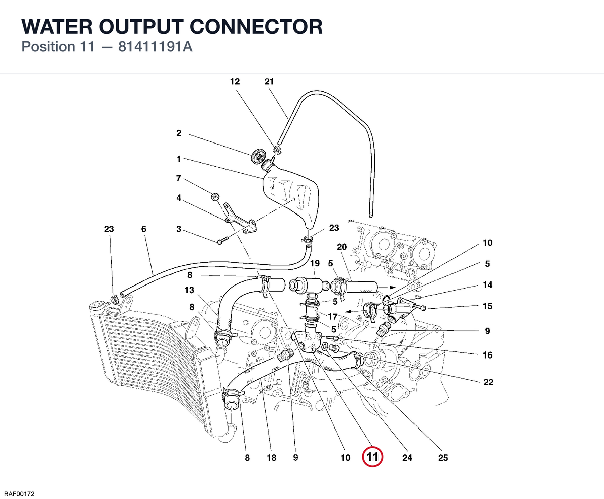 WATER OUTPUT CONNECTOR 81411191A diagram position