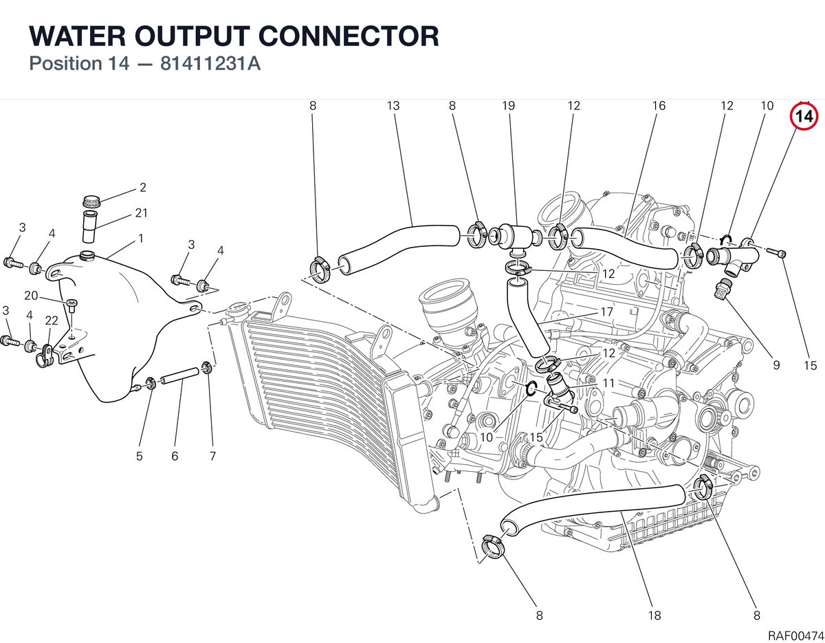 WATER OUTPUT CONNECTOR 81411231A diagram position