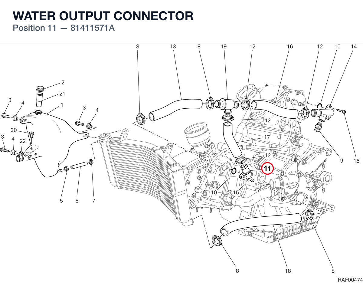 WATER OUTPUT CONNECTOR 81411571A diagram position