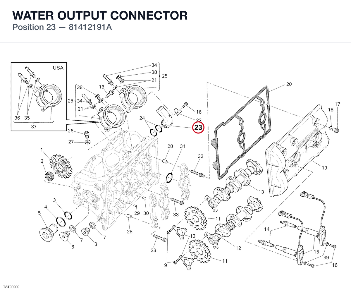 WATER OUTPUT CONNECTOR 81412191A diagram position