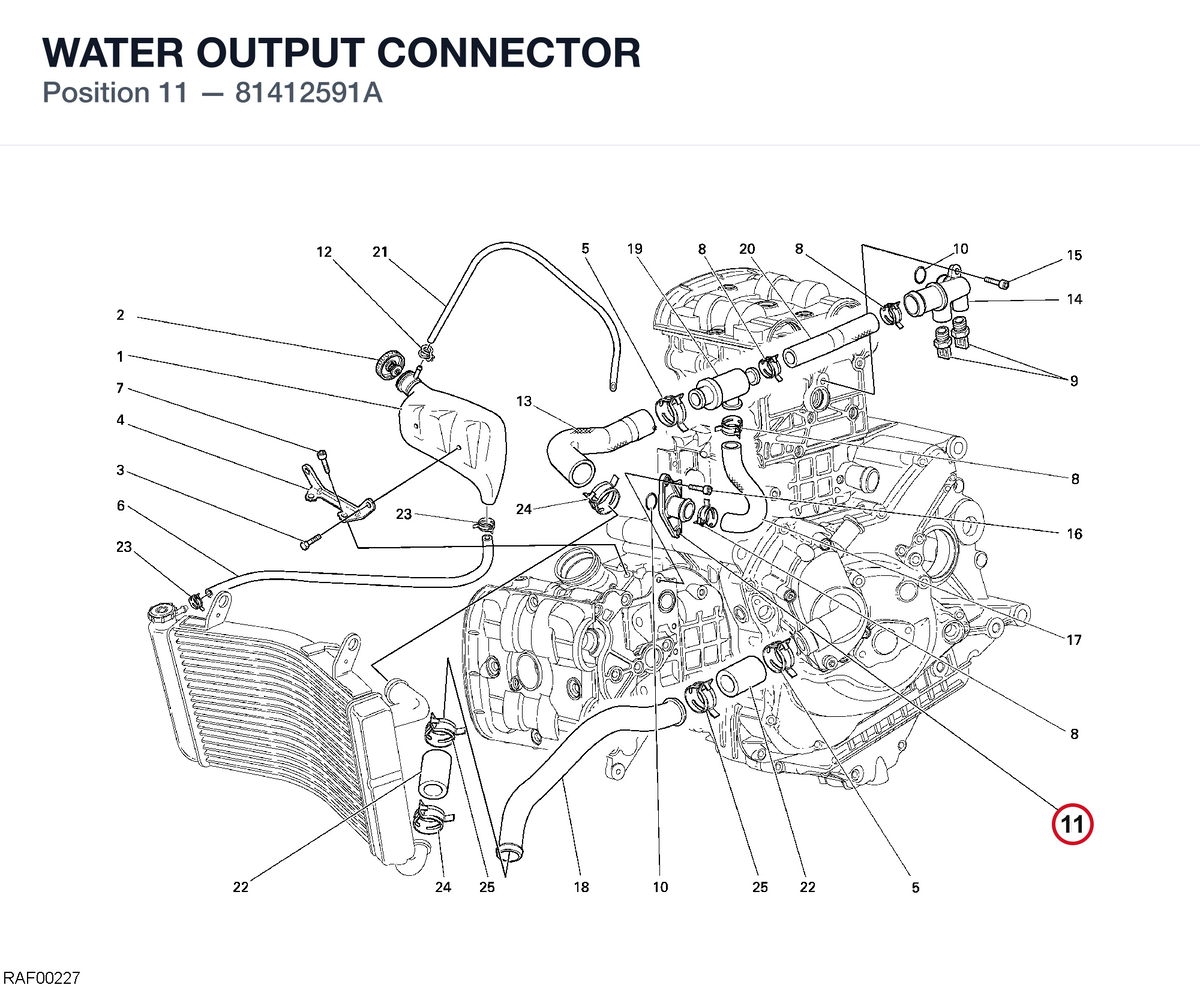 WATER OUTPUT CONNECTOR 81412591A diagram position