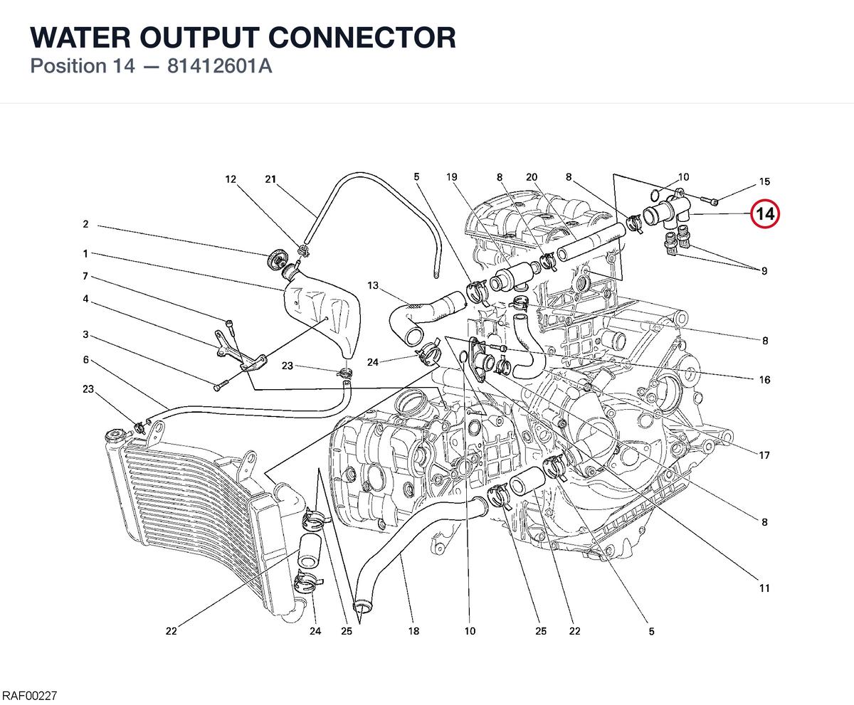 WATER OUTPUT CONNECTOR 81412601A diagram position