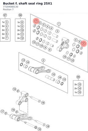Diagram preview: Bucket f. shaft seal ring 25X1 (77204080130)