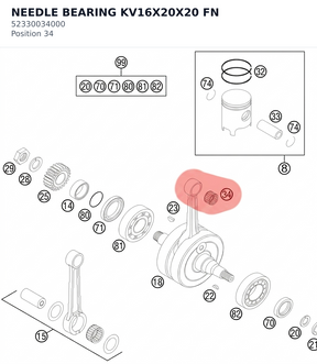 Diagram preview: NEEDLE BEARING KV16X20X20 FN (52330034000)