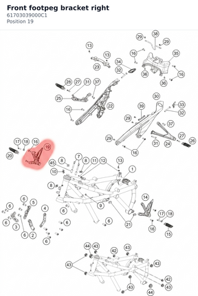 Diagram preview: Front footpeg bracket right (61703039000C1)