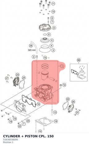 Diagram preview: CYLINDER + PISTON CPL. 150 (51630038000)