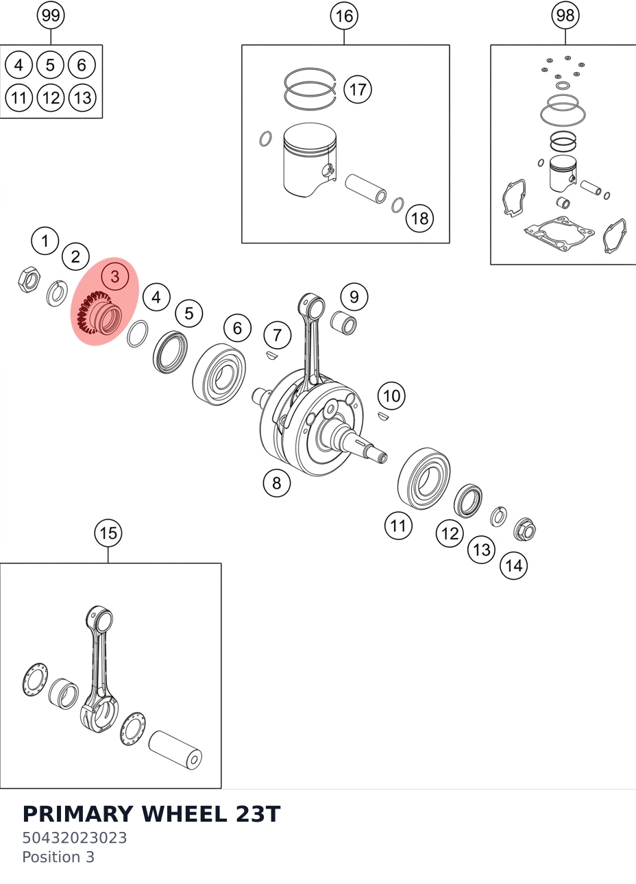 Diagram preview: PRIMARY WHEEL 23T (50432023023)