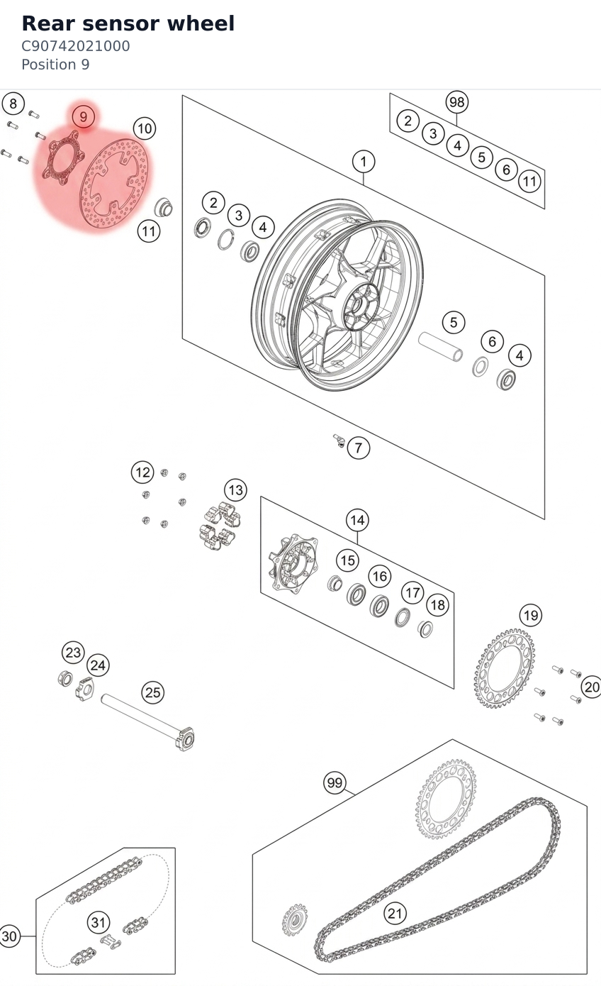 Diagram preview: Rear sensor wheel (C90742021000)