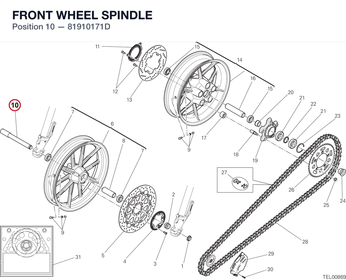 FRONT WHEEL SPINDLE 81910171D diagram position