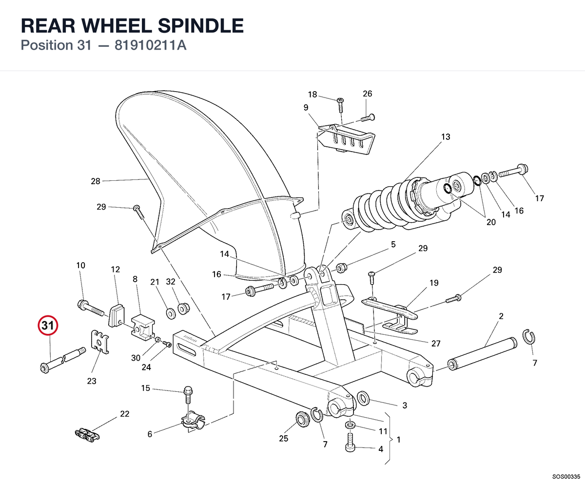 REAR WHEEL SPINDLE 81910211A diagram position
