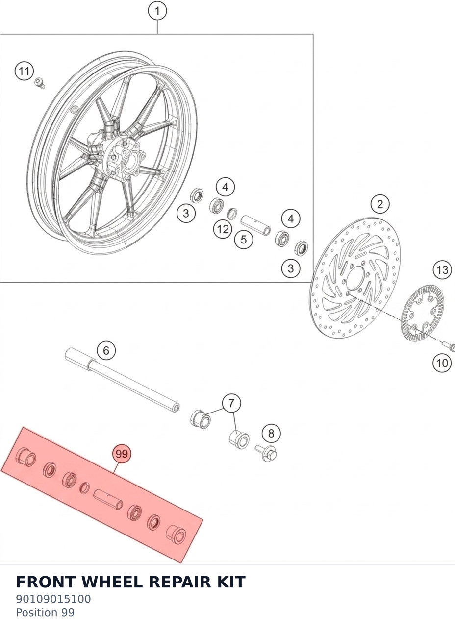 Diagram preview: FRONT WHEEL REPAIR KIT (90109015100)