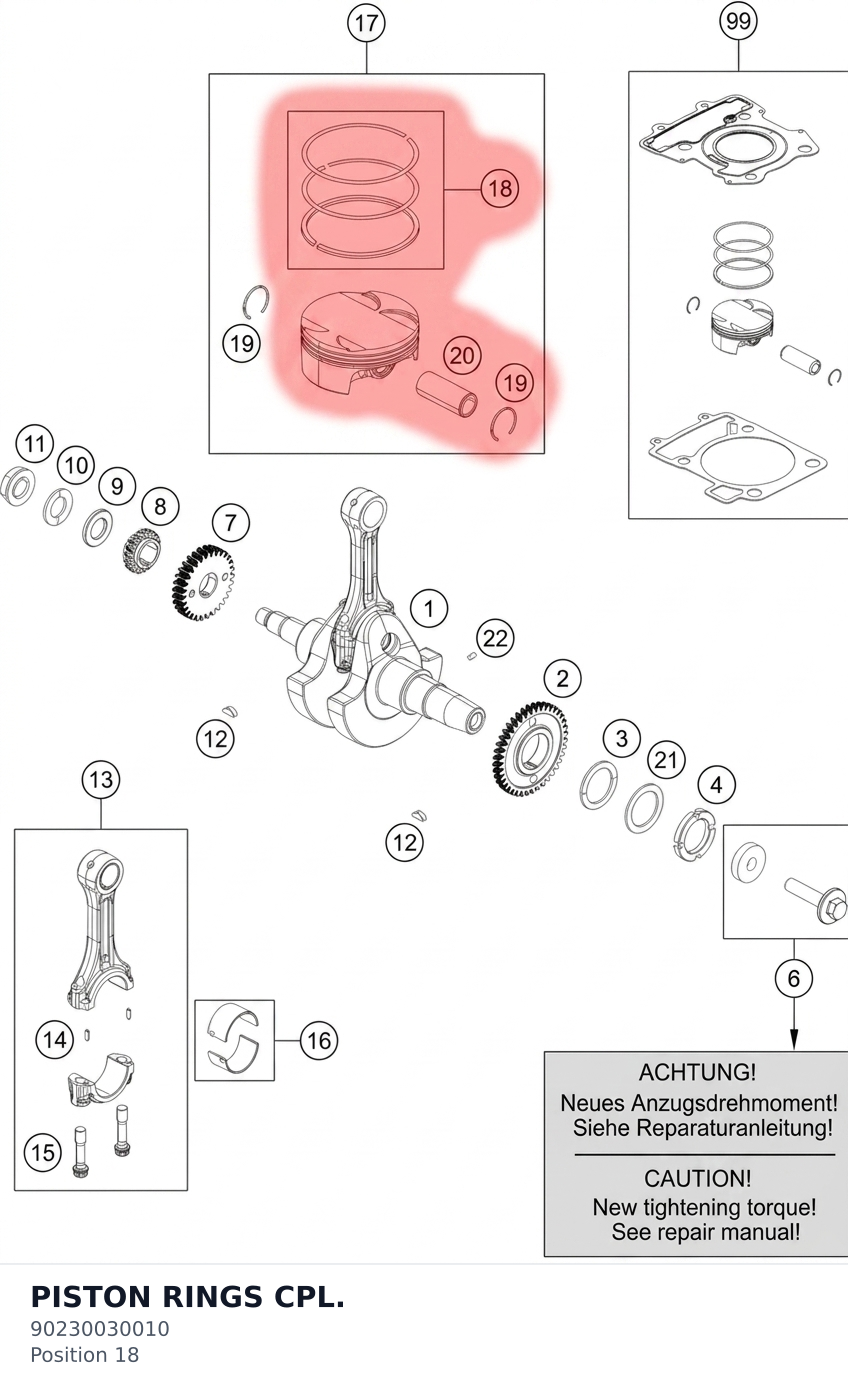 Diagram preview: PISTON RINGS CPL. (90230030010)