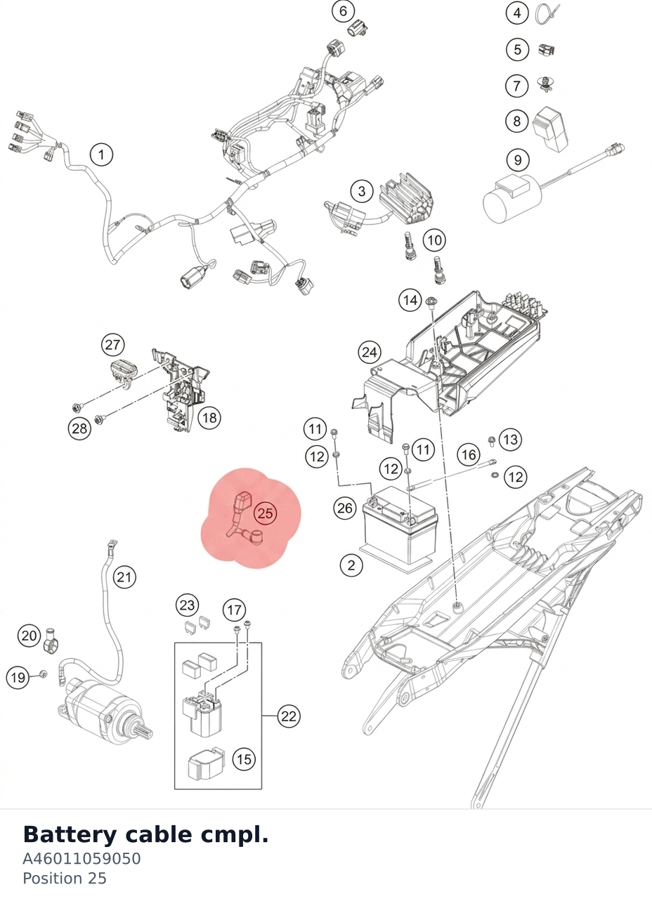 Diagram preview: Battery cable cmpl. (A46011059050)
