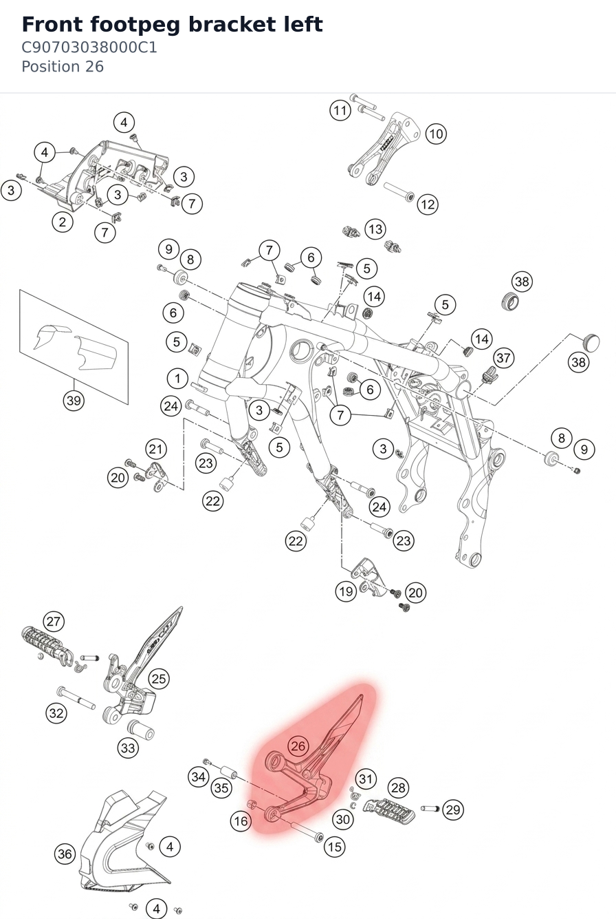 Diagram preview: Front footpeg bracket left (C90703038000C1)