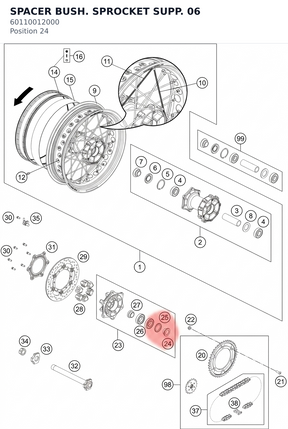 Diagram preview: SPACER BUSH. SPROCKET SUPP. 06 (60110012000)