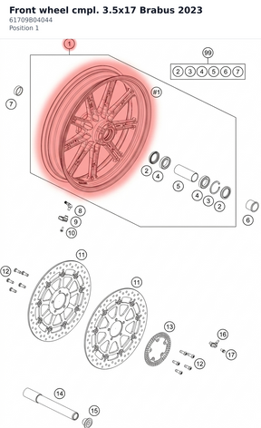 Diagram preview: Front wheel cmpl. 3.5x17   Brabus 2023 (61709B04044)