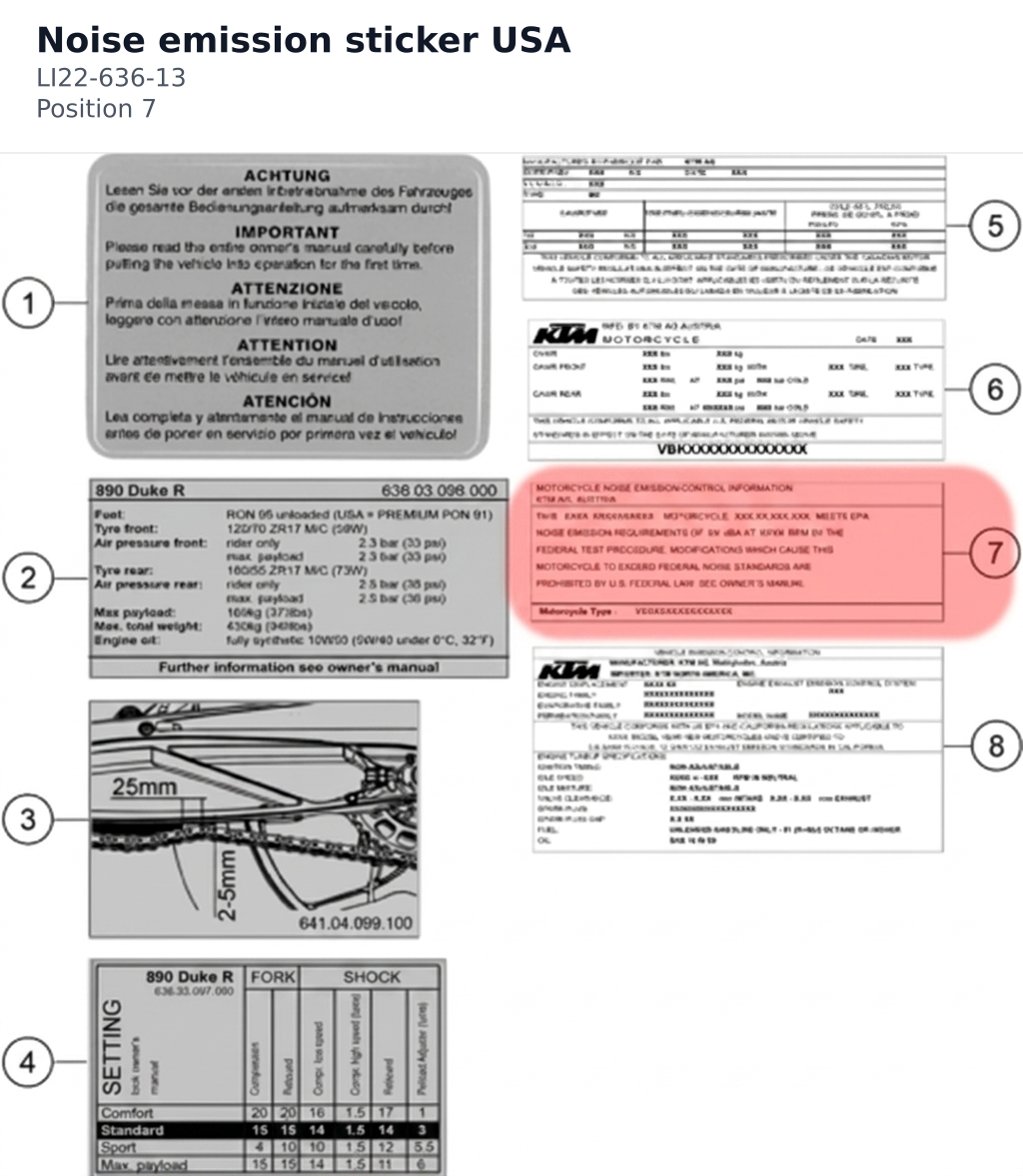 Diagram preview: Noise emission sticker USA (LI22-636-13)