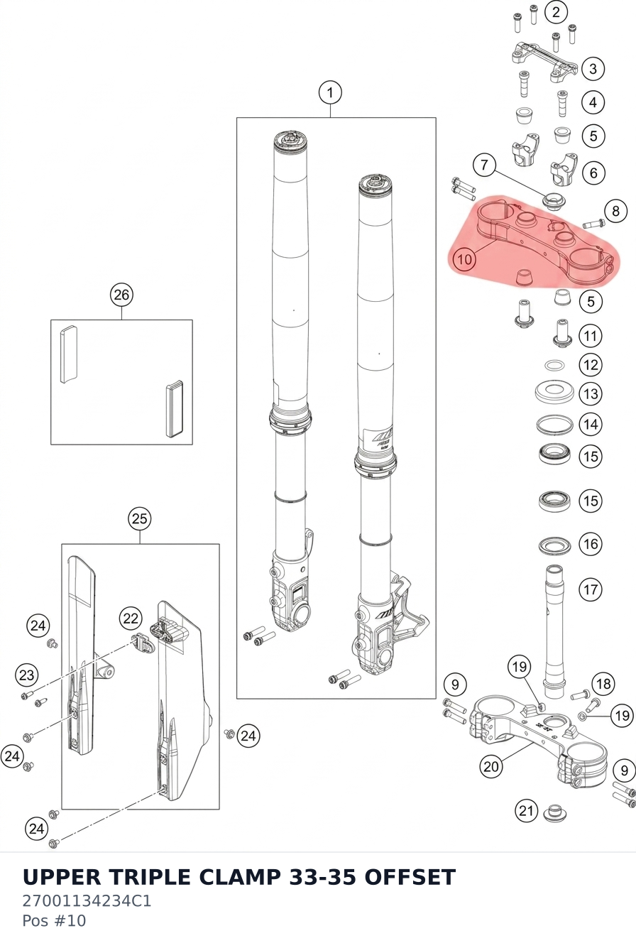 Diagram preview: UPPER TRIPLE CLAMP 33-35 OFFSET (27001134234C1)