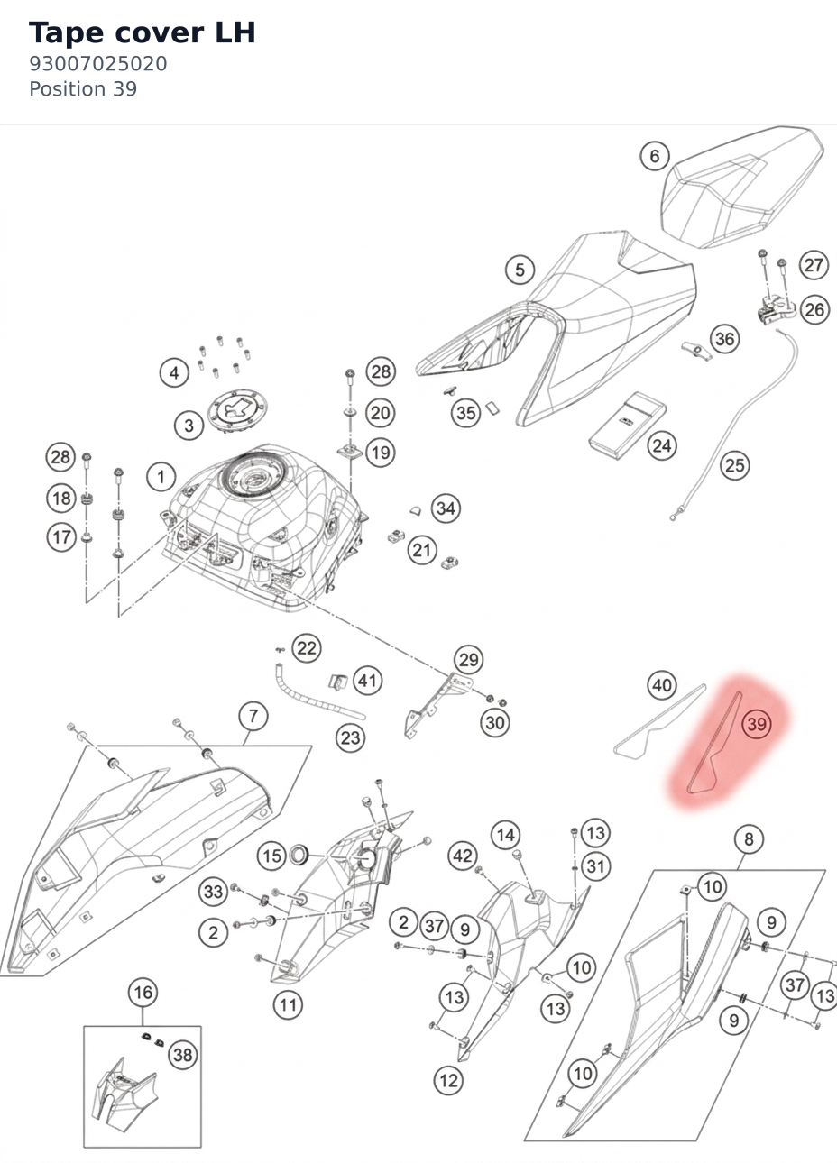 Diagram preview: Tape cover LH (93007025020)
