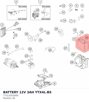 Diagram preview: BATTERY 12V 3AH YTX4L-BS (77311053000)