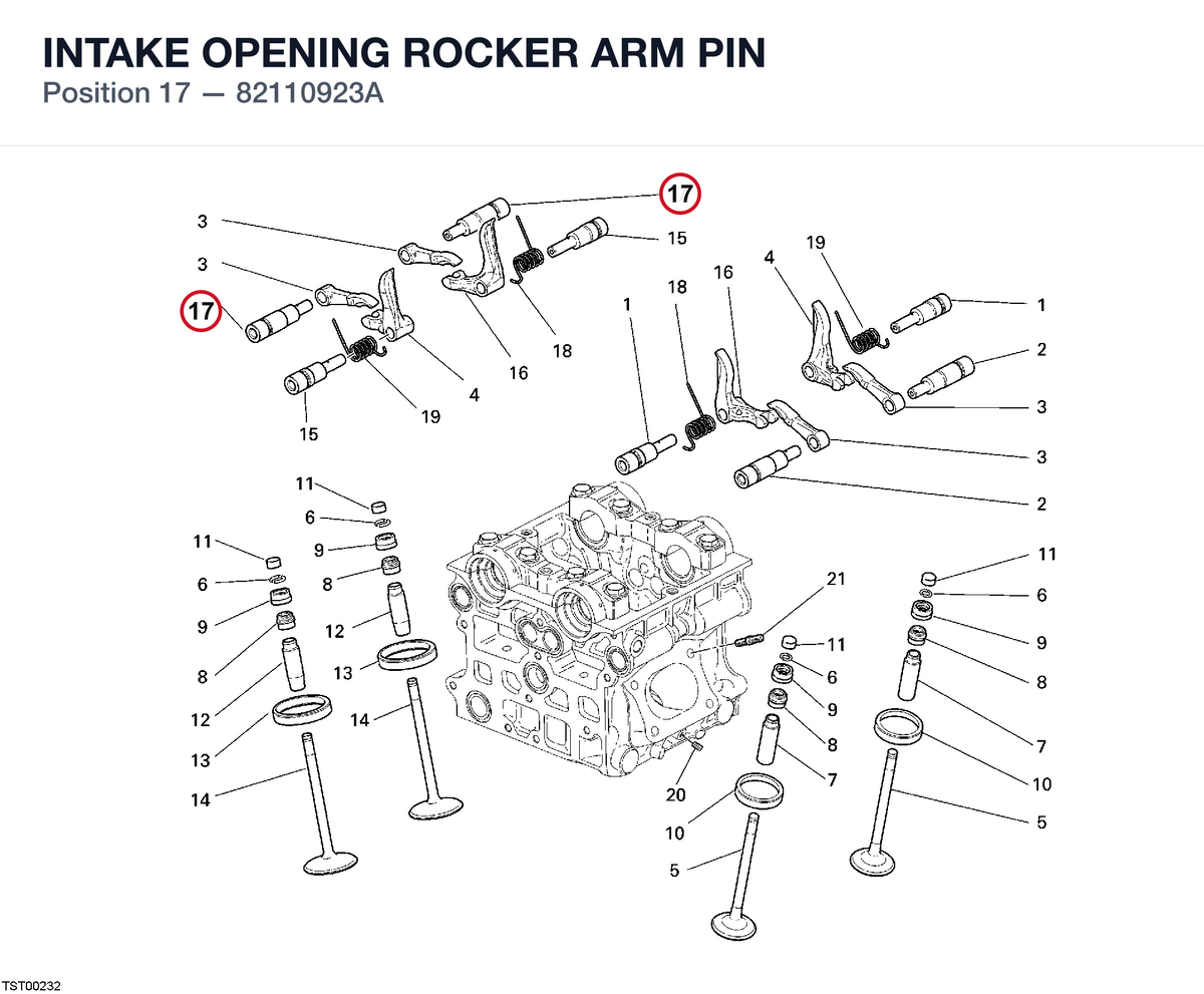 INTAKE OPENING ROCKER ARM PIN 82110923A diagram position