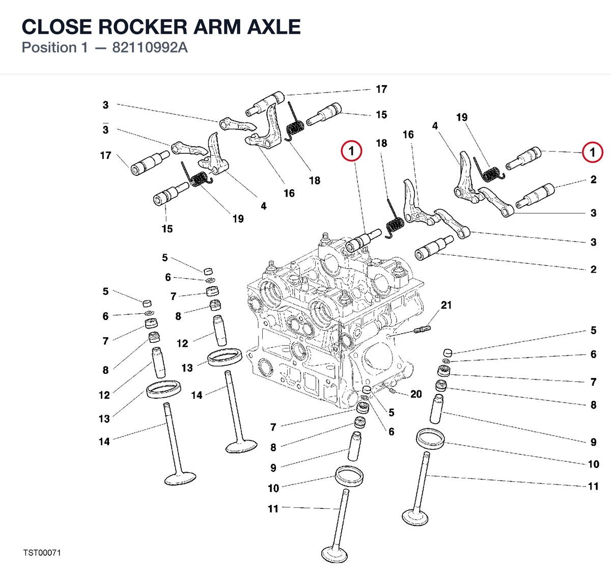 CLOSE ROCKER ARM AXLE 82110992A diagram position