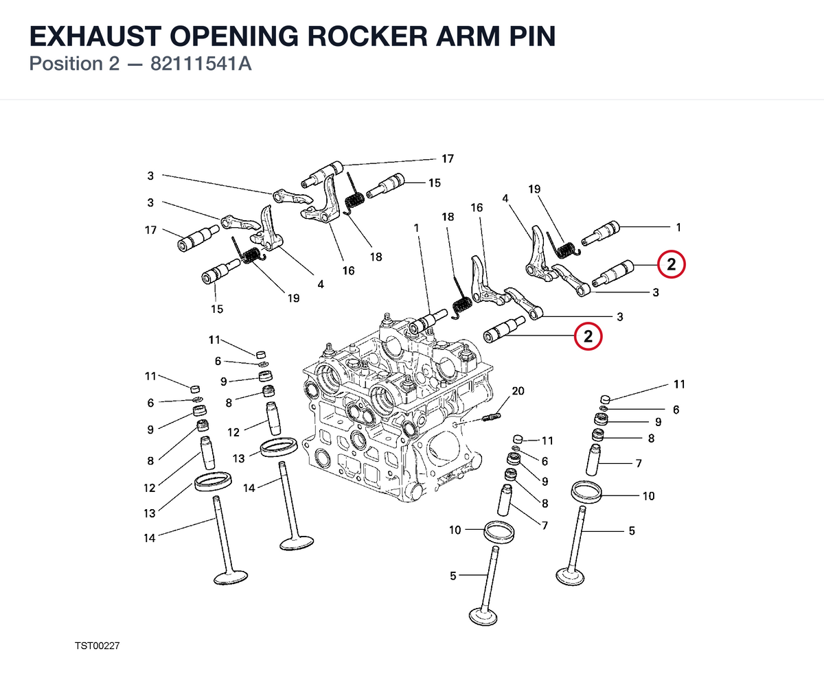 EXHAUST OPENING ROCKER ARM PIN 82111541A diagram position