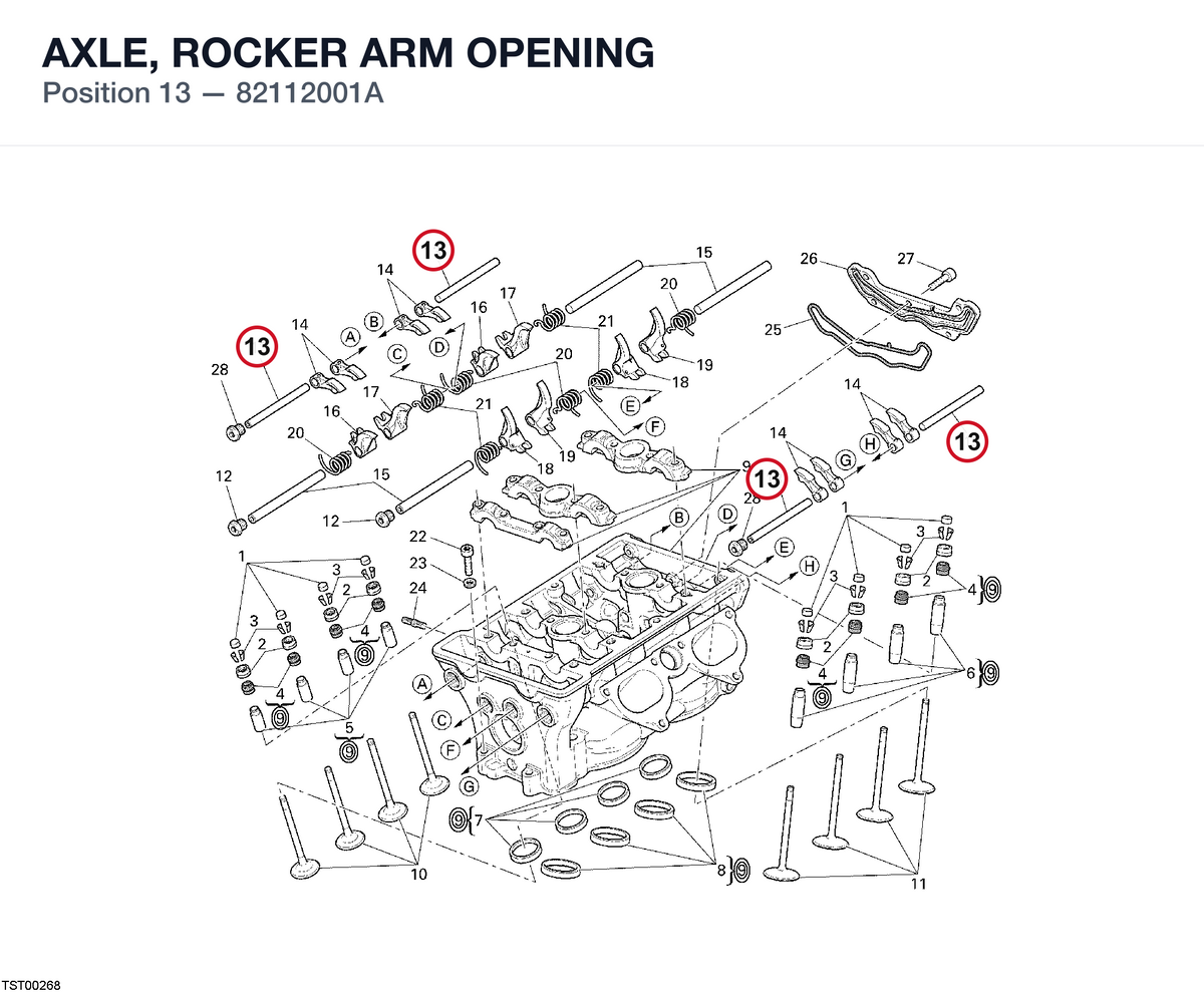 AXLE, ROCKER ARM OPENING 82112001A diagram position
