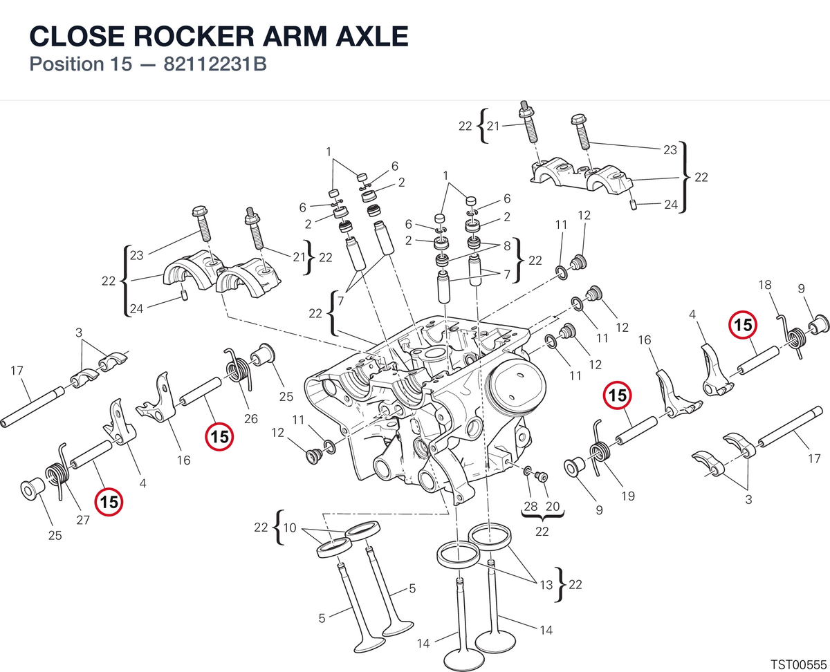 CLOSE ROCKER ARM AXLE 82112231B diagram position