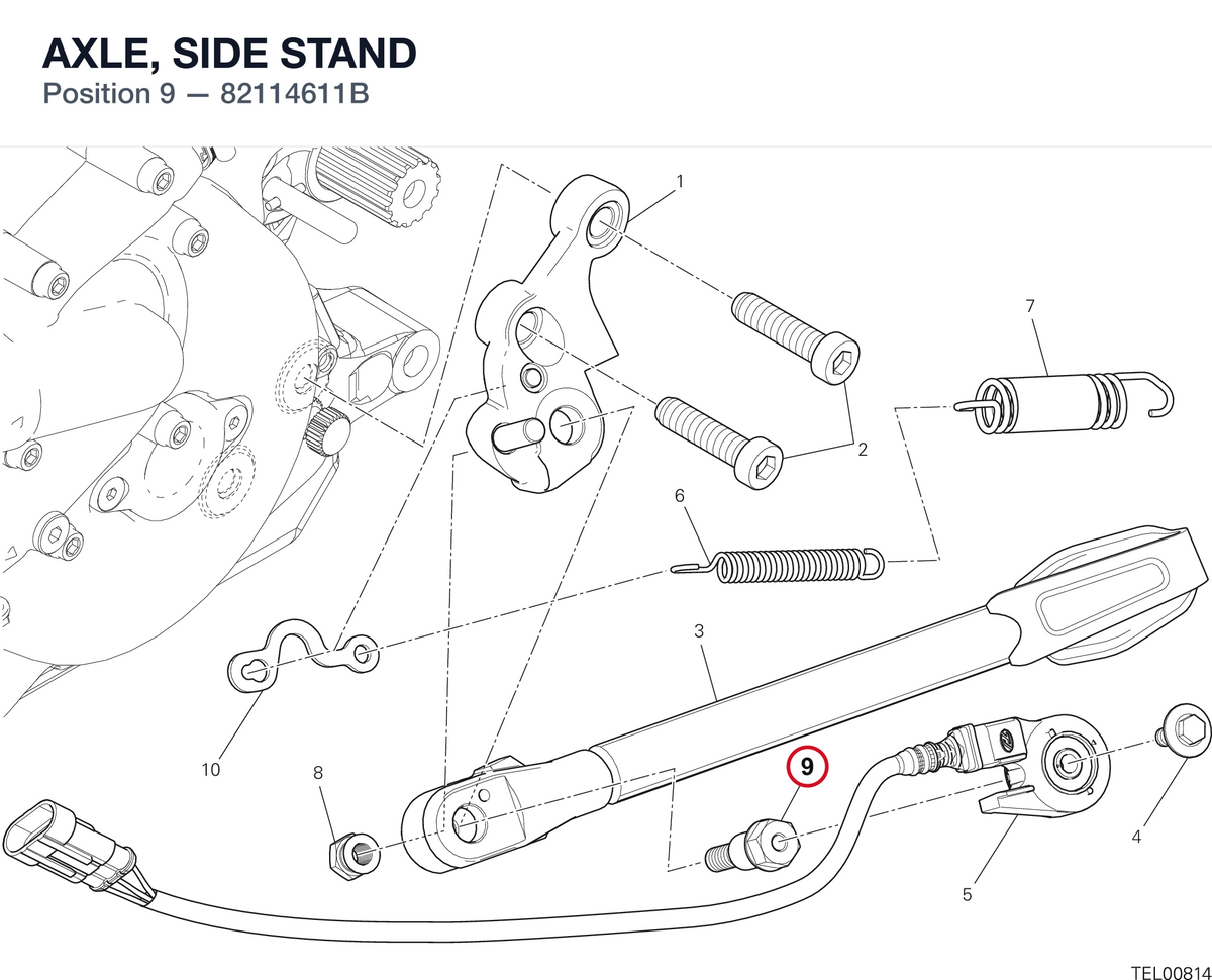 AXLE, SIDE STAND 82114611B diagram position