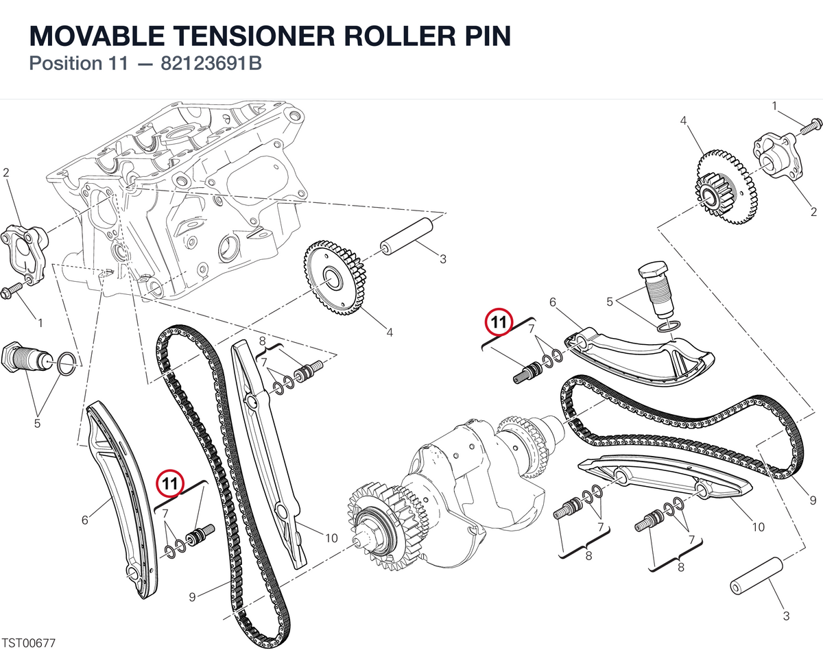 MOVABLE TENSIONER ROLLER PIN 82123691B diagram position